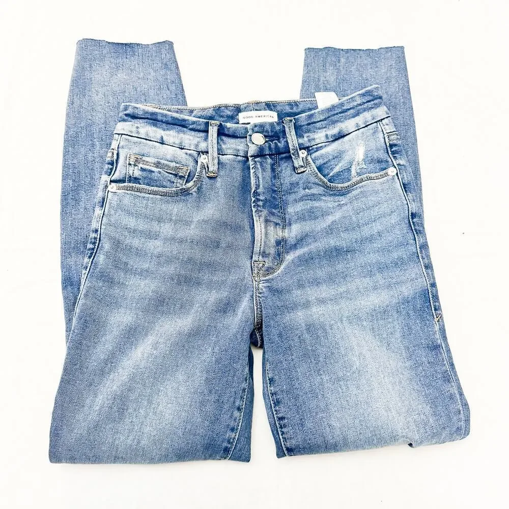 Good American Good Legs Blue261 Ripped Raw Hem Denim Jeans SIze 2 / 26